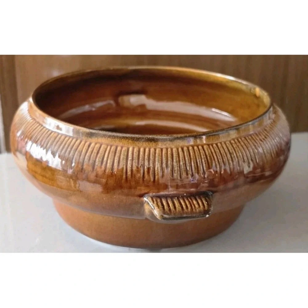 VTG Calif USA CF 37 Brown Drip Glaze Pottery Chicken Hen Casserole Bottom Only